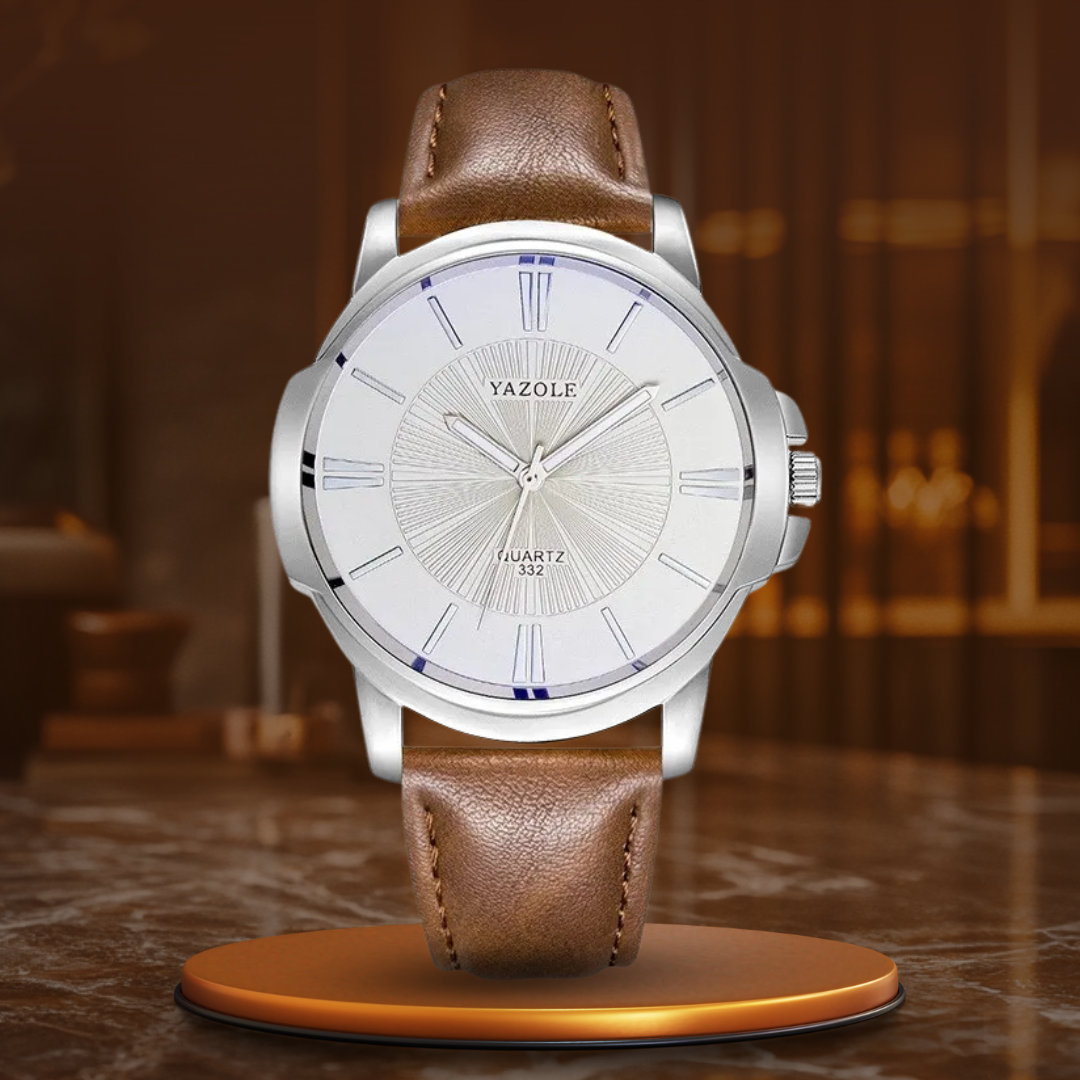 Montre de Luxe en Verre Bleu et Cuir