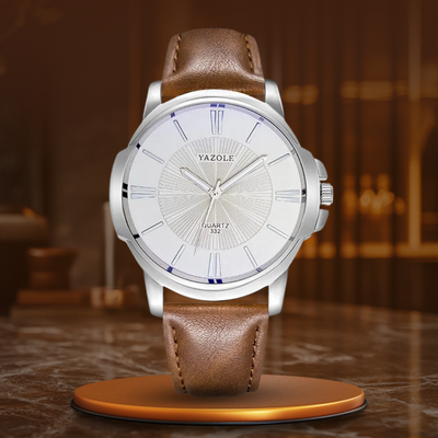 Montre de Luxe en Verre Bleu et Cuir