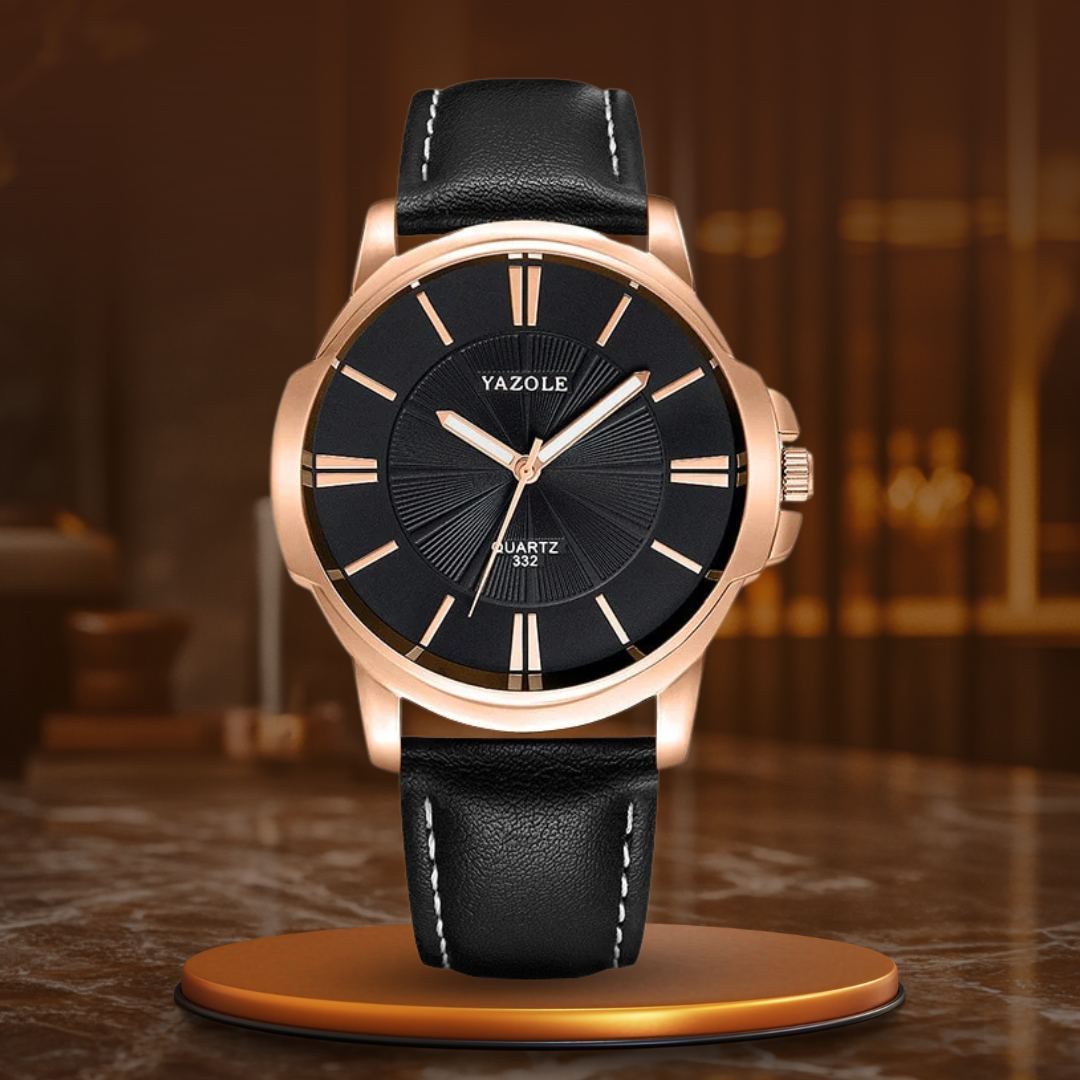 Montre de Luxe en Verre Bleu et Cuir