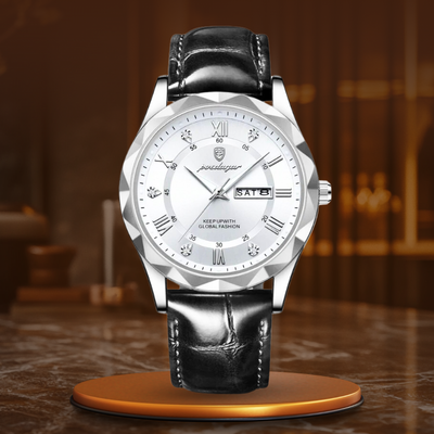 Montre à Quartz avec Bracelet en Cuir de Luxe
