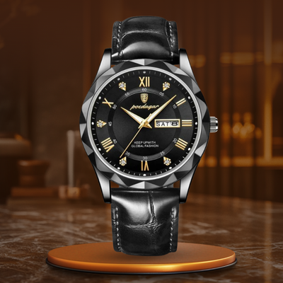 Montre à Quartz avec Bracelet en Cuir de Luxe