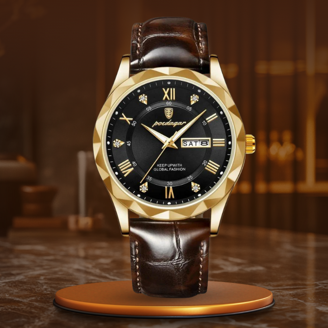 Montre à Quartz avec Bracelet en Cuir de Luxe