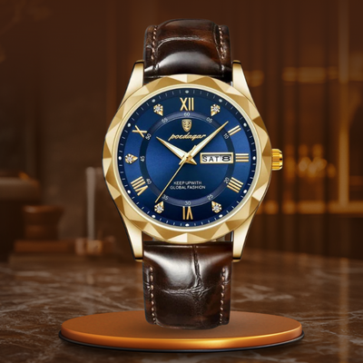 Montre à Quartz avec Bracelet en Cuir de Luxe