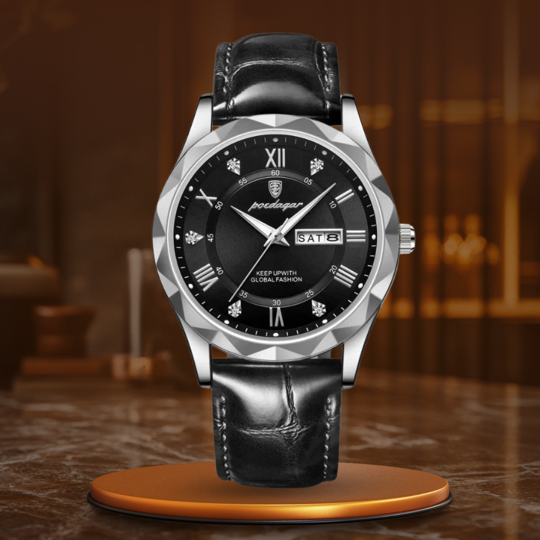 Montre à Quartz avec Bracelet en Cuir de Luxe