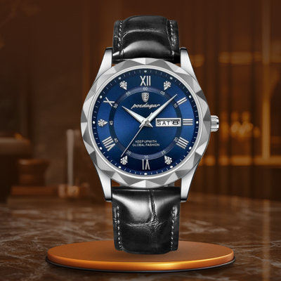 Montre à Quartz avec Bracelet en Cuir de Luxe