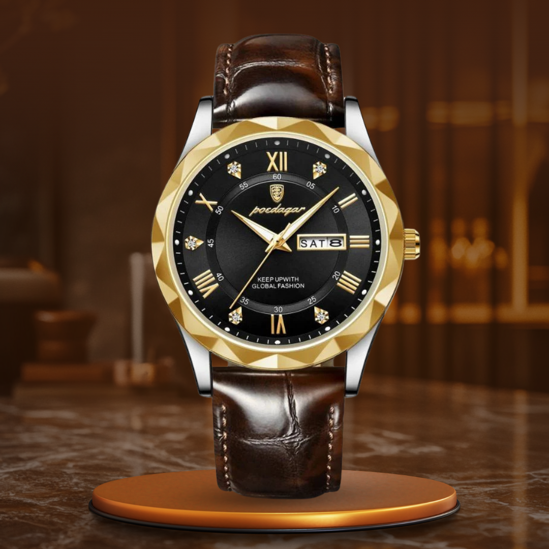 Montre à Quartz avec Bracelet en Cuir de Luxe