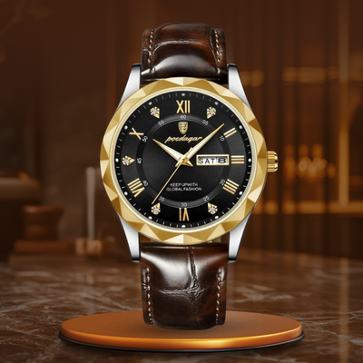 Montre à Quartz avec Bracelet en Cuir de Luxe