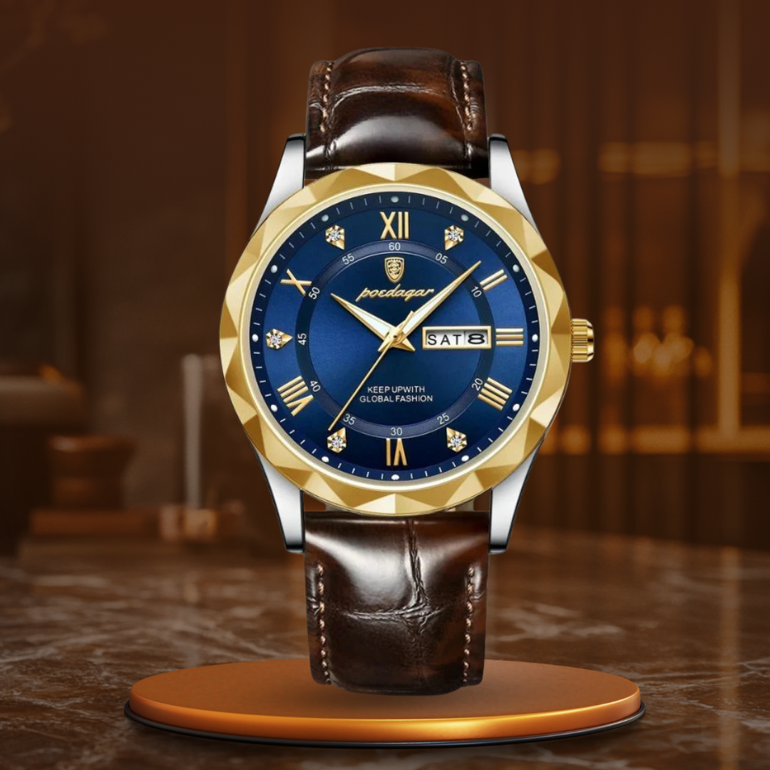 Montre à Quartz avec Bracelet en Cuir de Luxe