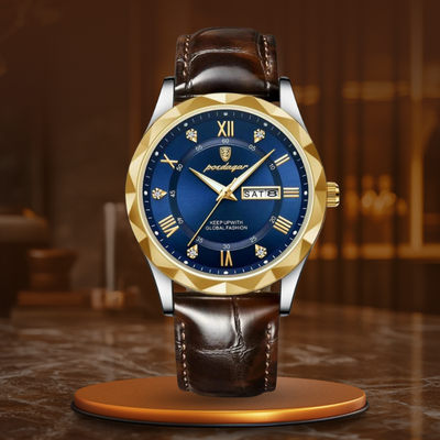 Montre à Quartz avec Bracelet en Cuir de Luxe