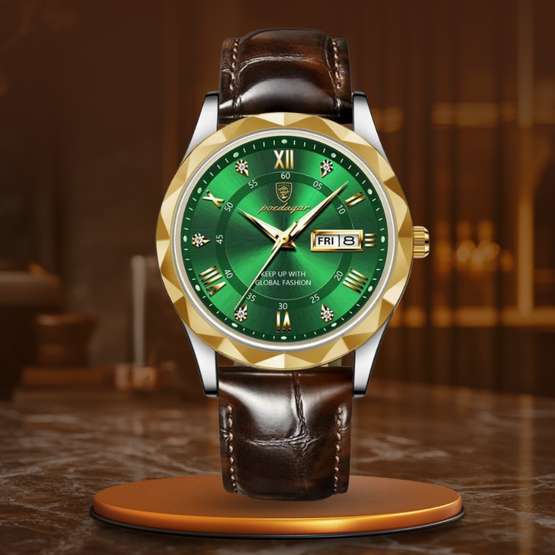 Montre à Quartz avec Bracelet en Cuir de Luxe