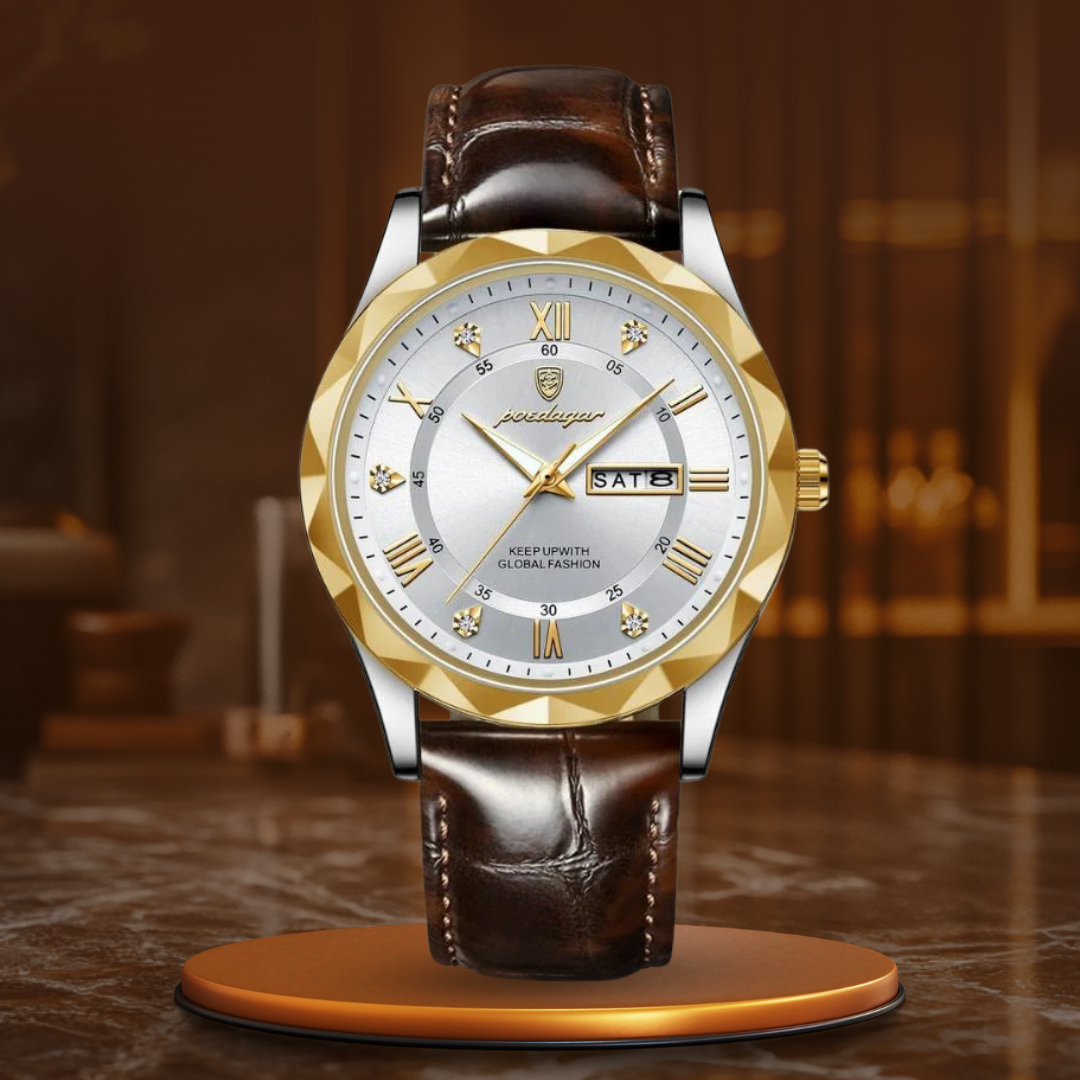 Montre à Quartz avec Bracelet en Cuir de Luxe