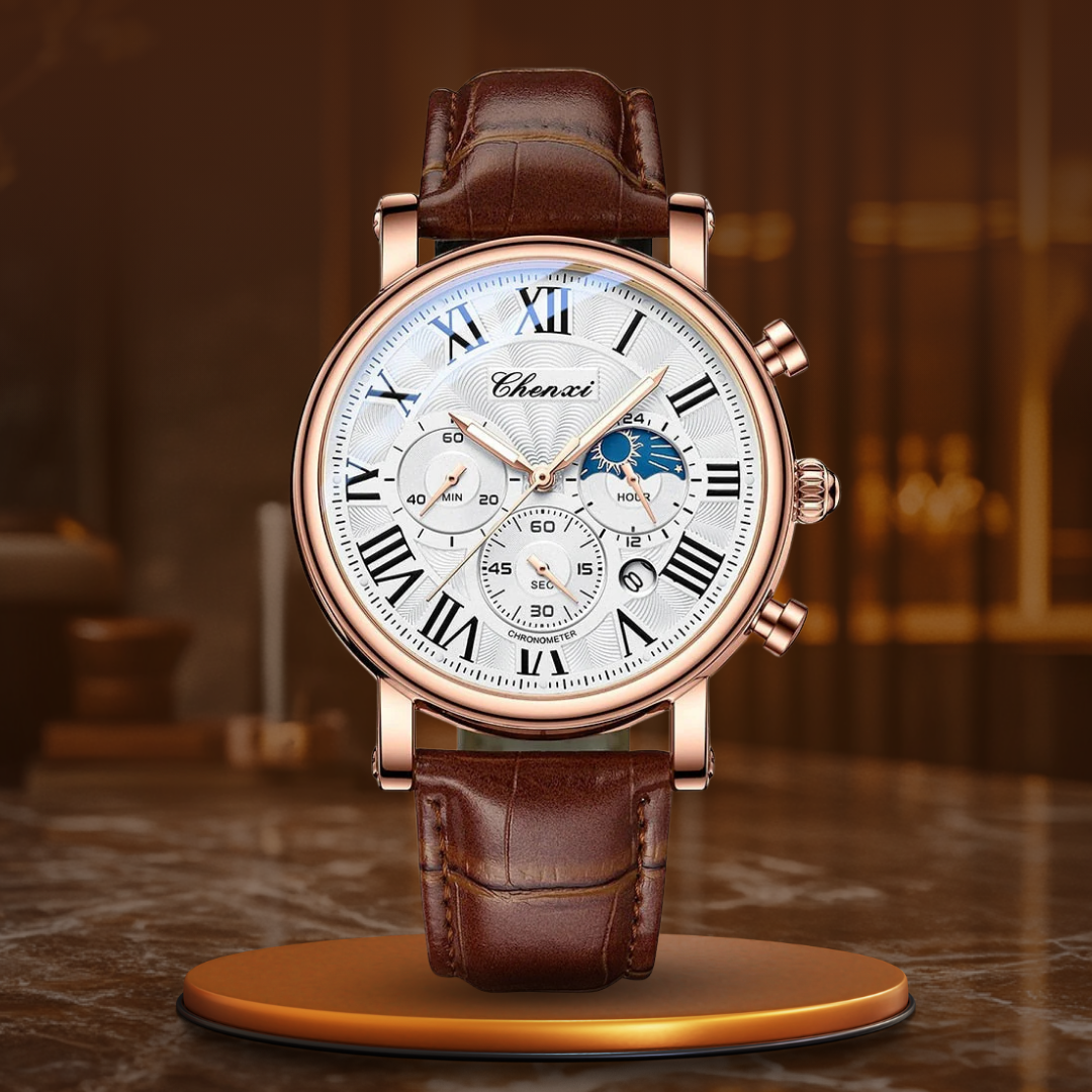 Montre Quartz avec Bracelet en Cuir de Luxe