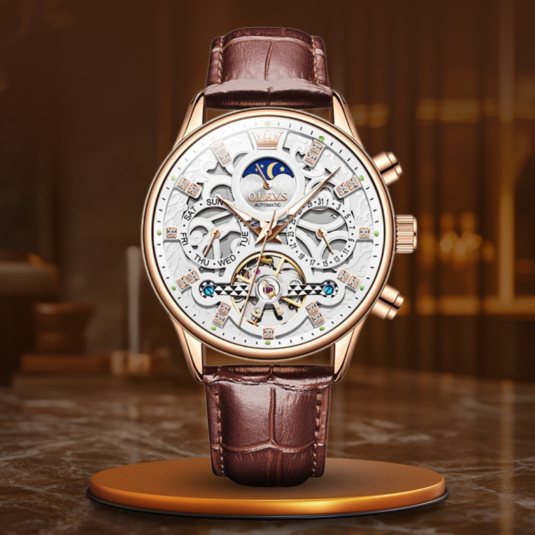 Montre Automatique Mécanique avec Bracelet en Cuir