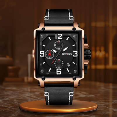 Montre tactique en cuir pour hommes avec quartz