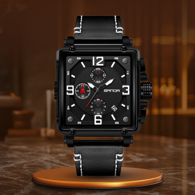 Montre tactique en cuir pour hommes avec quartz