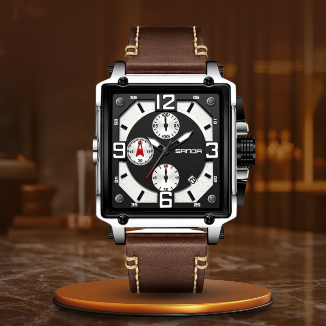 Montre tactique en cuir pour hommes avec quartz