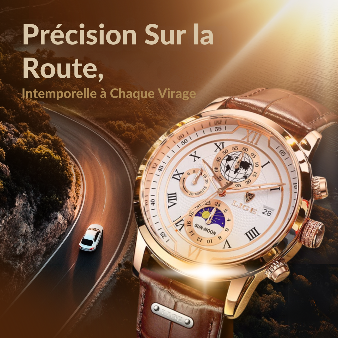 Montre Chronographe avec Bracelet en Cuir Premium