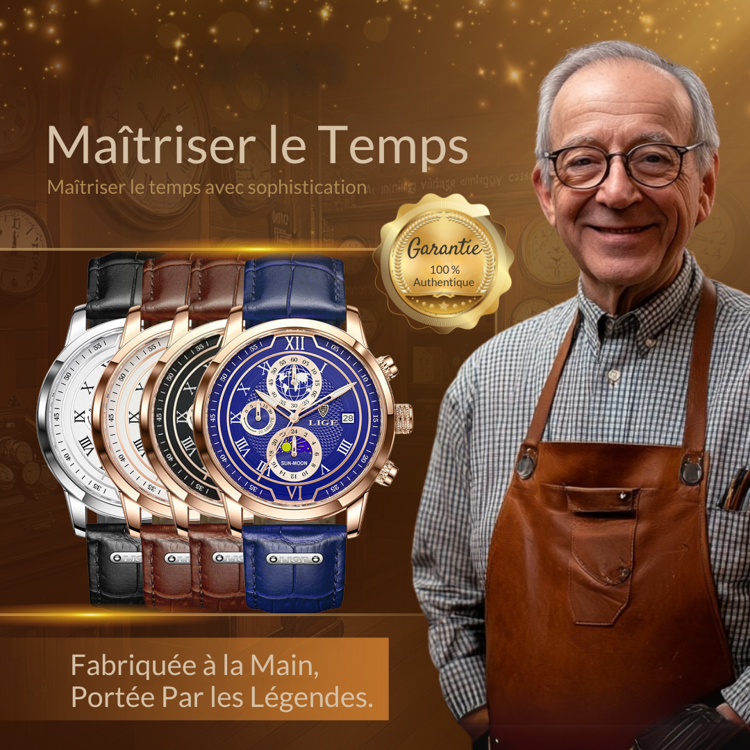 Montre Chronographe avec Bracelet en Cuir Premium
