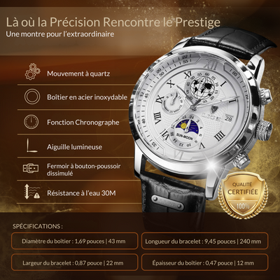Montre Chronographe avec Bracelet en Cuir Premium