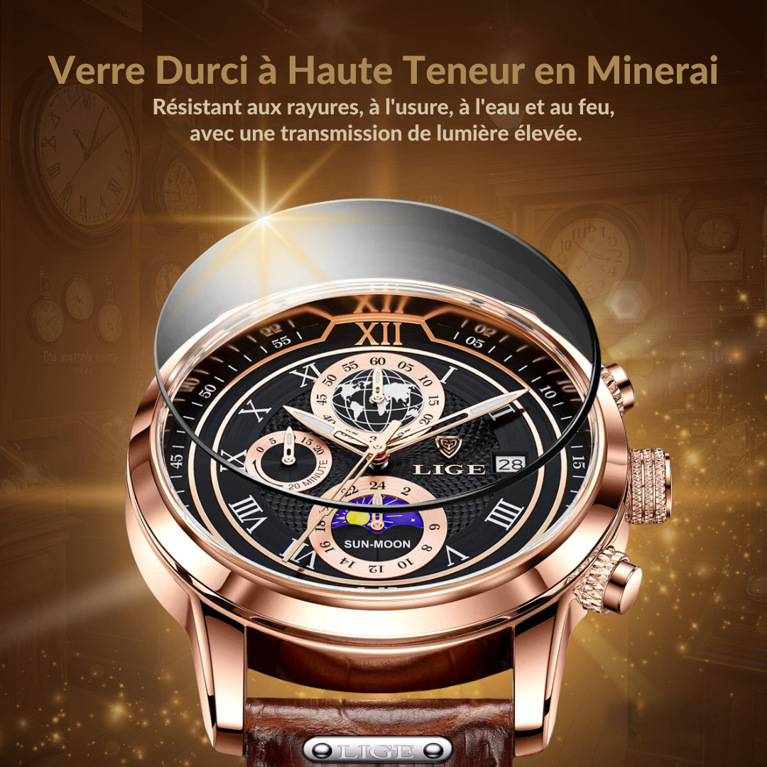 Montre Chronographe avec Bracelet en Cuir Premium