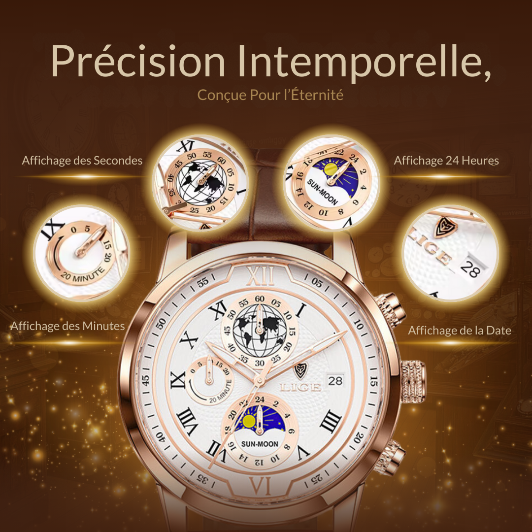 Montre Chronographe avec Bracelet en Cuir Premium
