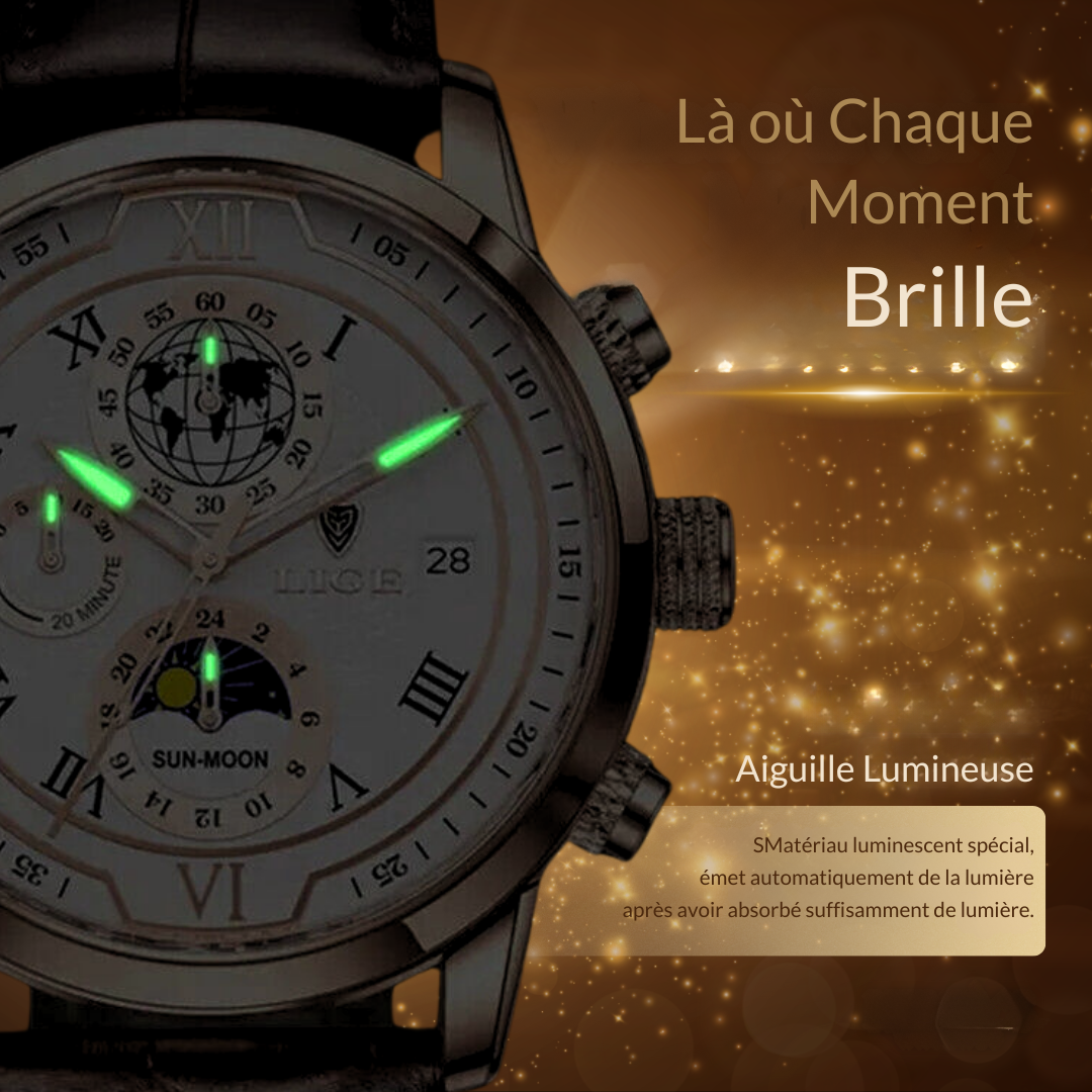 Montre Chronographe avec Bracelet en Cuir Premium
