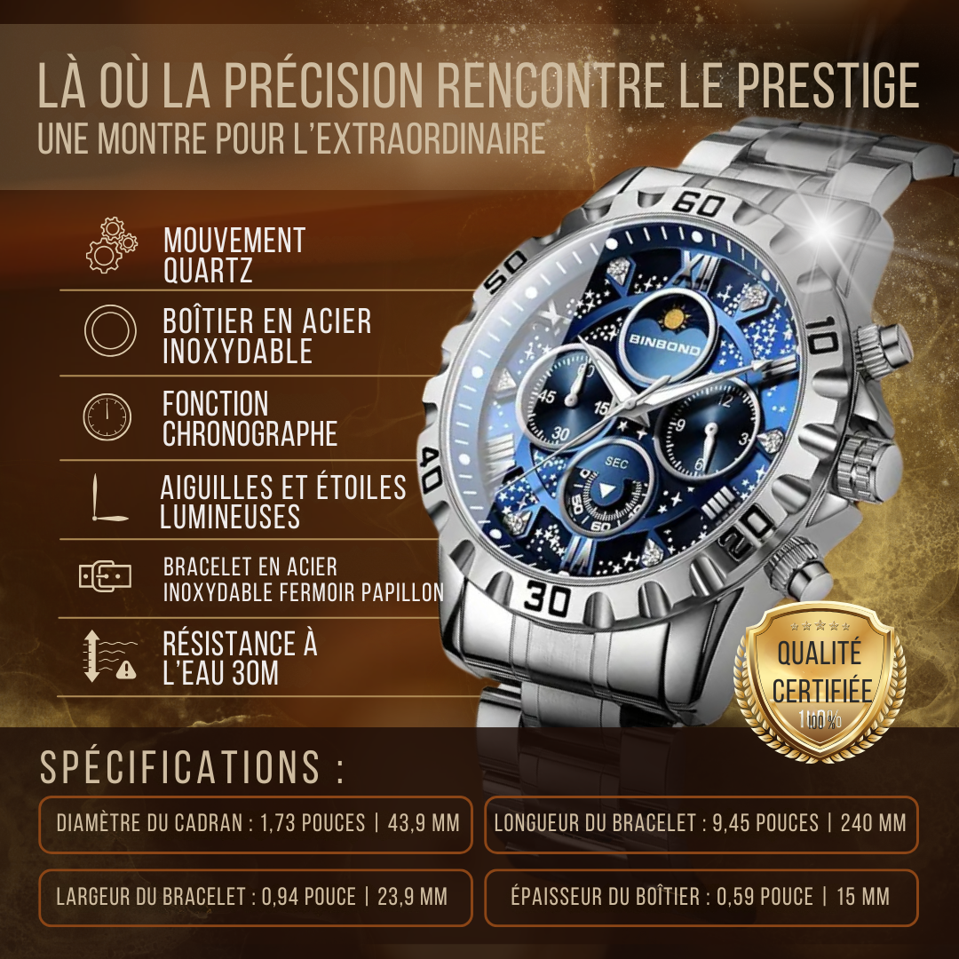 Montre Chronographe de Luxe avec Bracelet Métallique