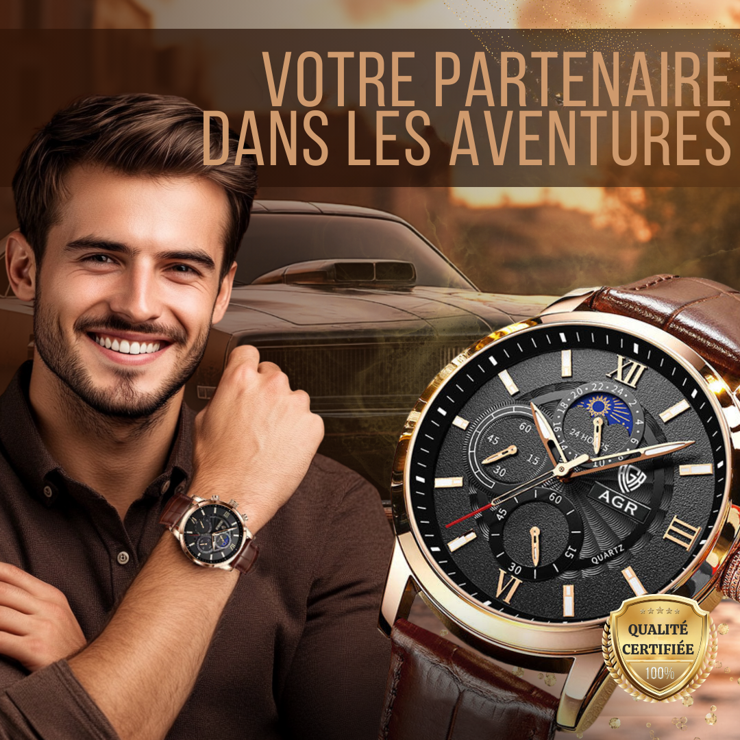 Montre Quartz en Cuir de Luxe