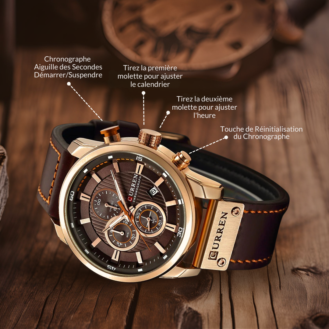 Montre en Quartz Élégante avec Bracelet en Cuir