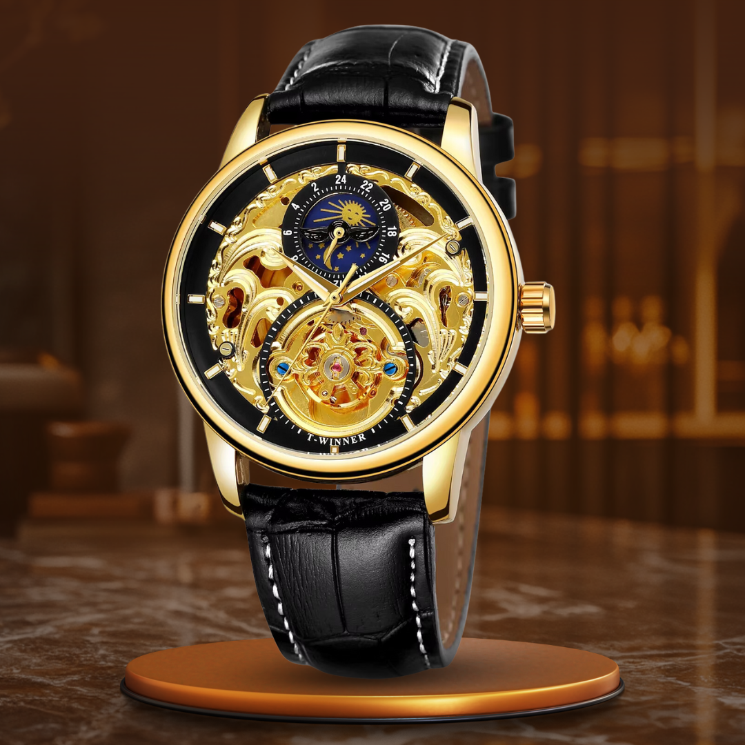 Montre automatique squelette phase de lune