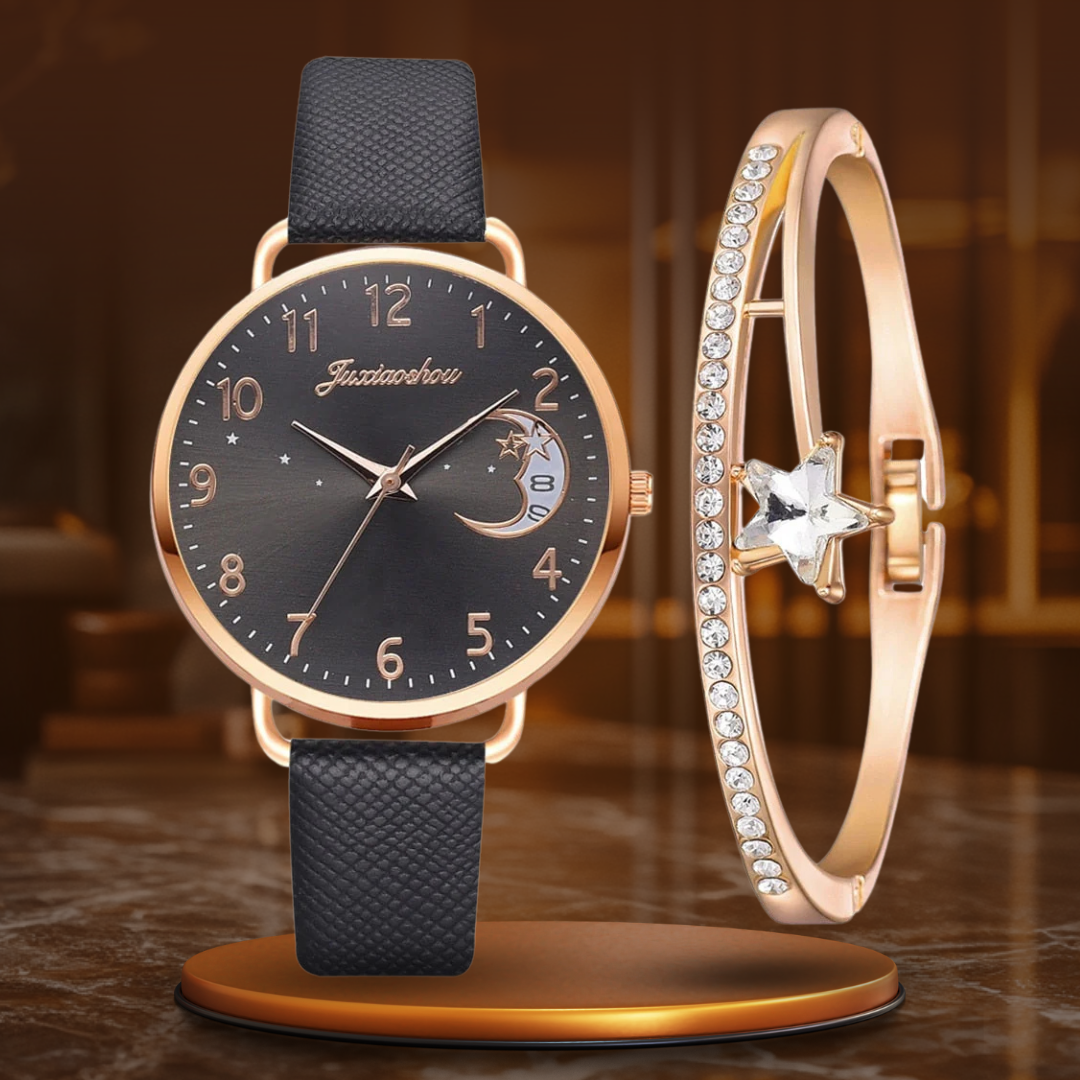 Montre à cadran avec numéros lunaires et ensemble de bracelets