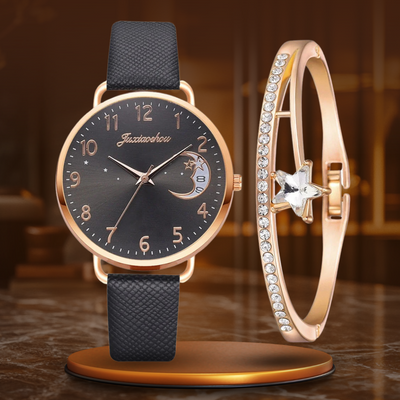 Montre à cadran avec numéros lunaires et ensemble de bracelets