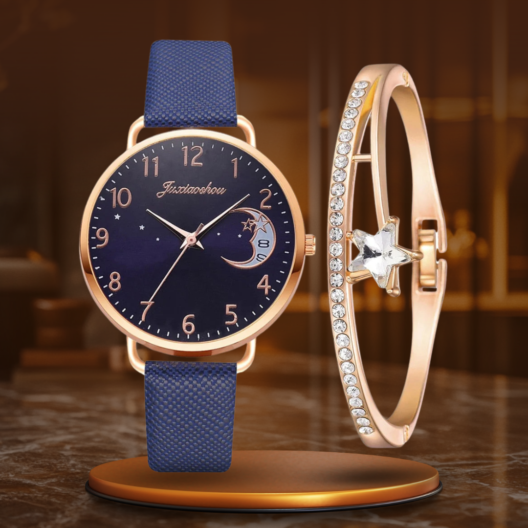Montre à cadran avec numéros lunaires et ensemble de bracelets