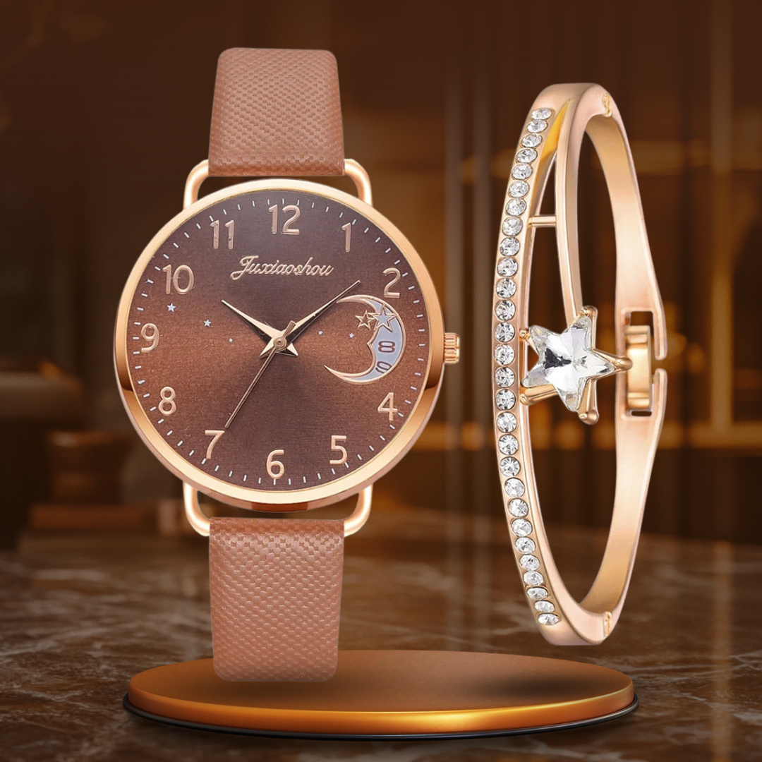Montre à cadran avec numéros lunaires et ensemble de bracelets