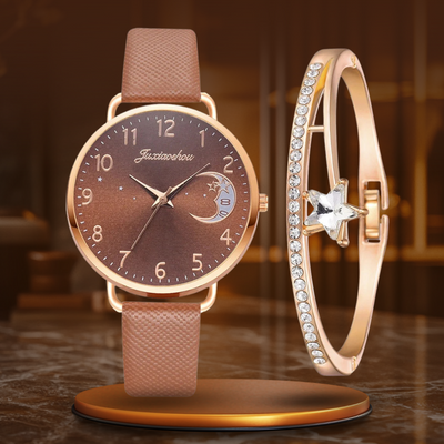 Montre à cadran avec numéros lunaires et ensemble de bracelets