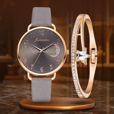 Montre à cadran avec numéros lunaires et ensemble de bracelets