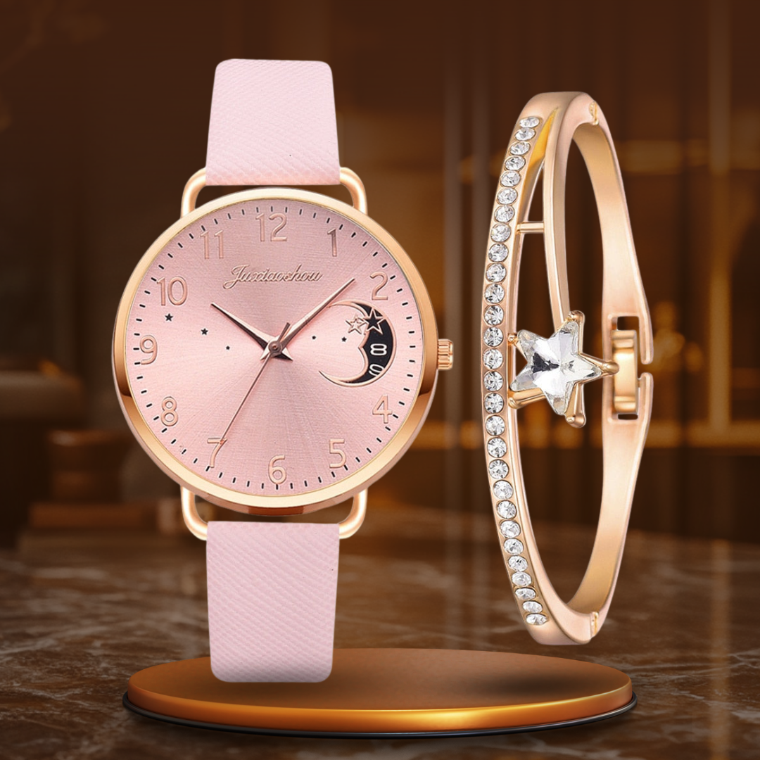 Montre à cadran avec numéros lunaires et ensemble de bracelets