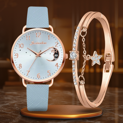 Montre à cadran avec numéros lunaires et ensemble de bracelets