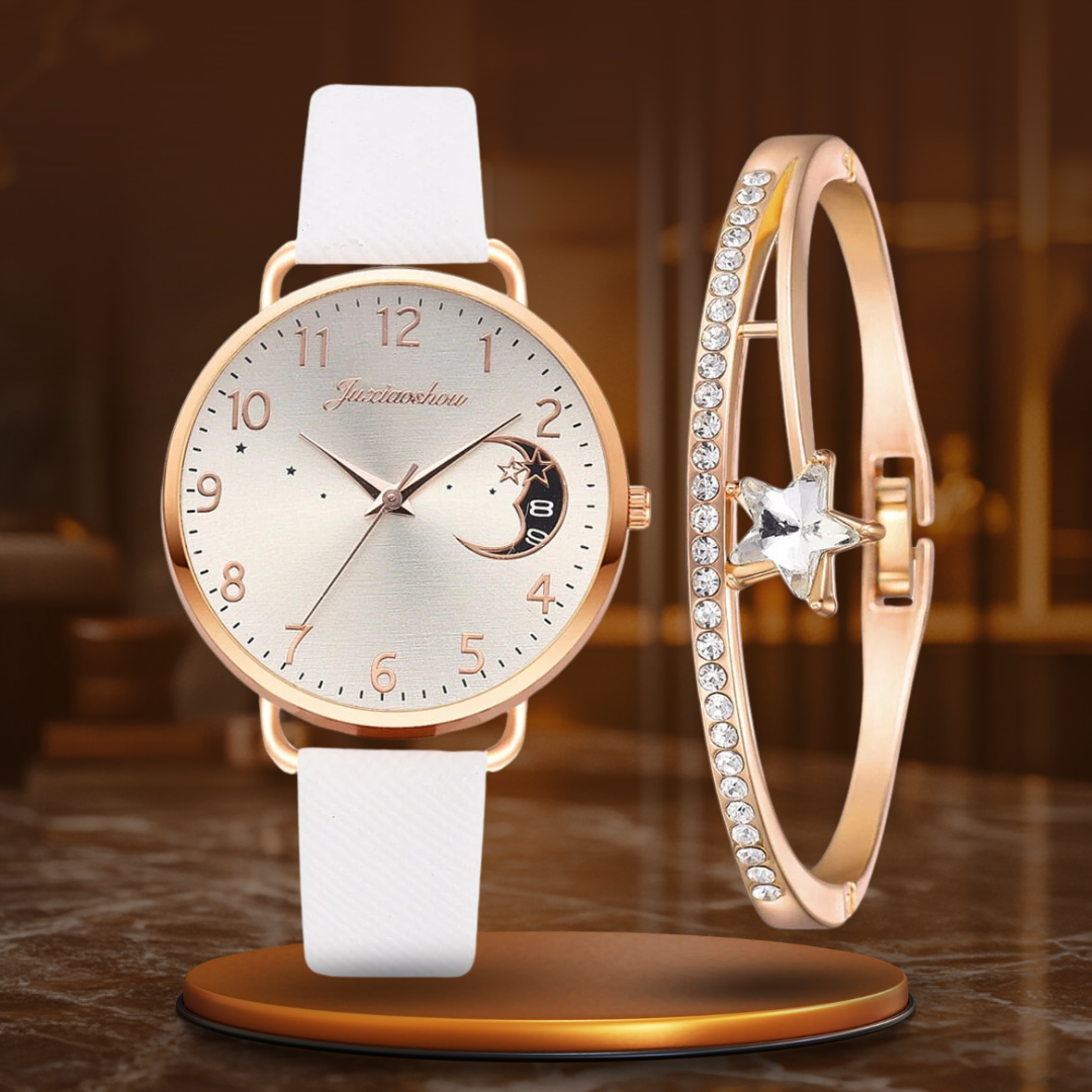Montre à cadran avec numéros lunaires et ensemble de bracelets