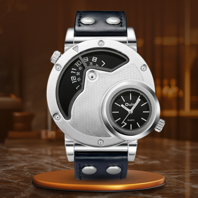 Montre à bracelet en cuir multi-fuseaux horaires