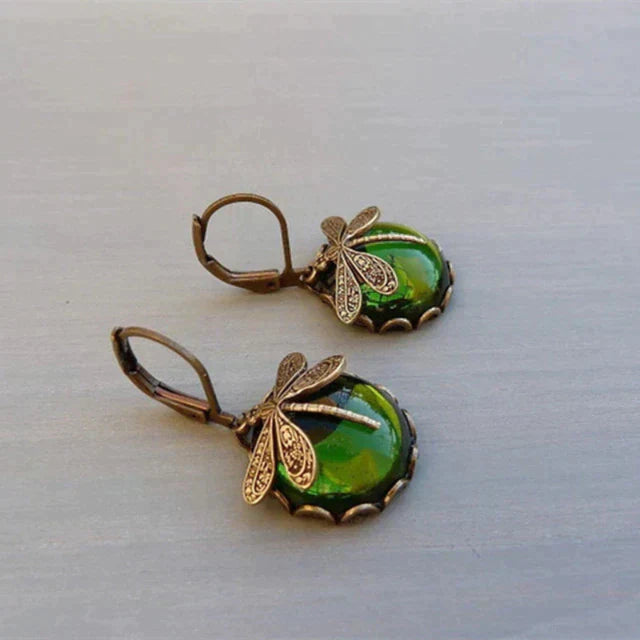 Boucles d'Oreilles en Libellule Sphérique en Or Ancien