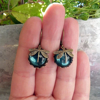 Boucles d'Oreilles en Libellule Sphérique en Or Ancien