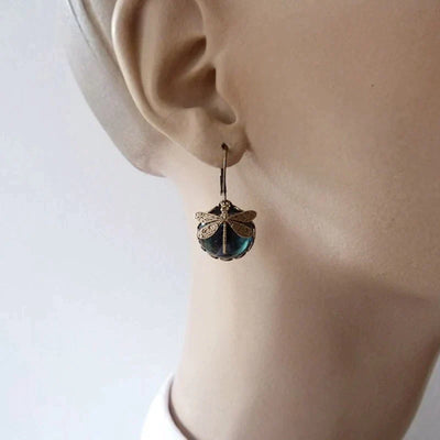 Boucles d'Oreilles en Libellule Sphérique en Or Ancien