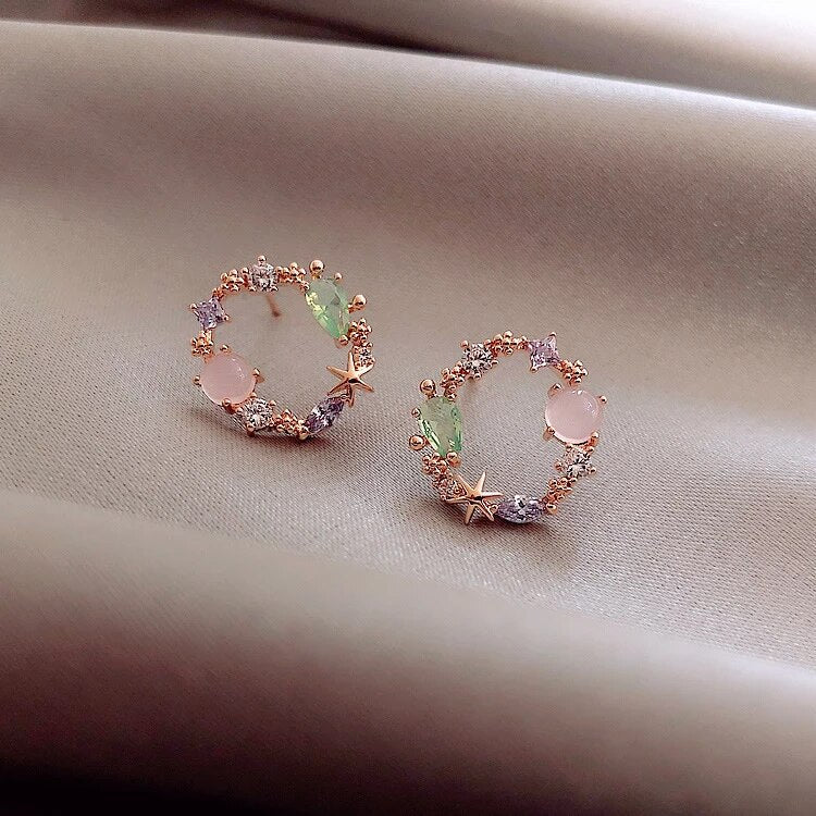 Boucles d'Oreilles Florales en Cristal Plaqué Or Rose