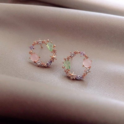Boucles d'Oreilles Florales en Cristal Plaqué Or Rose