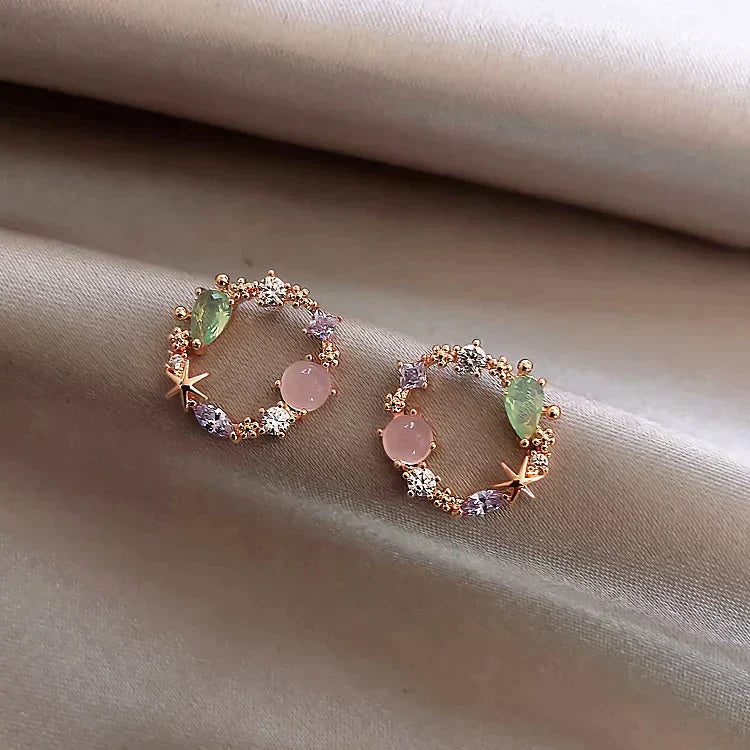 Boucles d'Oreilles Florales en Cristal Plaqué Or Rose