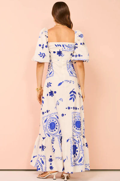 Robe longue à motifs aztèques en lin "Nina"