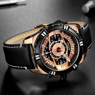 Montre de Sport Militaire Chronographe Quartz de Luxe en Cuir