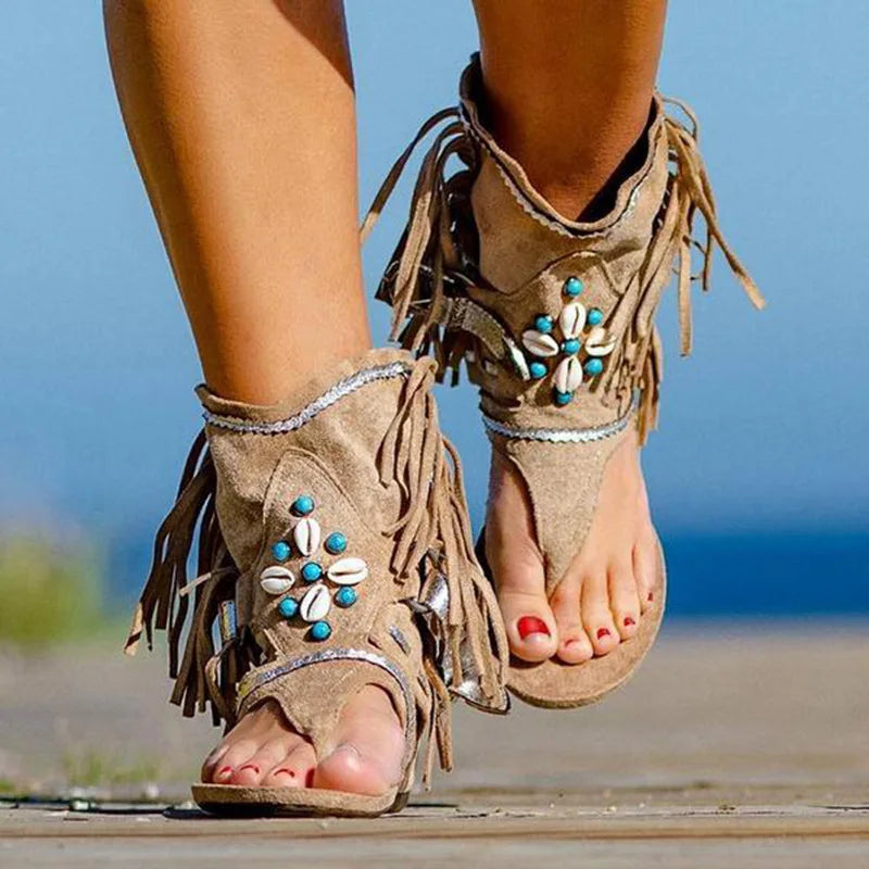 Victoria™ - Sandales Boho à Franges Rétro
