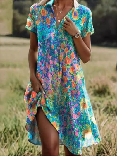Carla™ | Élégant robe florale avec boutons et décolleté en V